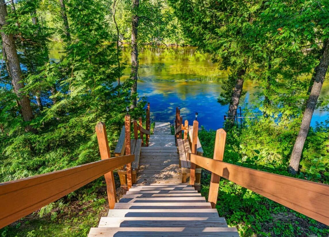 Stairs leading down to the Oconto River